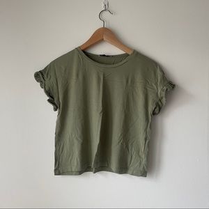 ✨Zara Olive Green Frill Cropped Top✨
